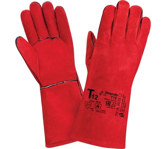 Краги 2Hands Т12, спилок КРС/хлопок, лен